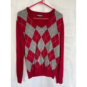 Red Checkered Sweater | Men's Express Red Checkered Sweater - Medium